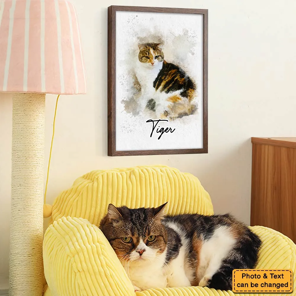 Custom Photo Watercolor Cat - Personalized Poster/Canvas Print - Gift for Cat Lovers, Dog Lovers, Pet Lovers