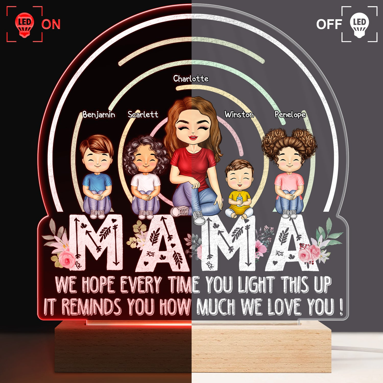 We Hope Every Time You Light This Up - Personalized 3D Led Light Wooden Base - Gift For Mom, Mother, Grandma, Grandmother