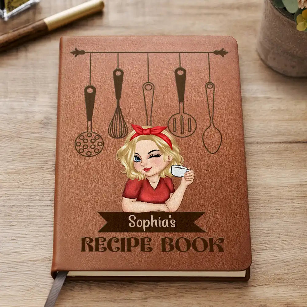 Woman Recipe Cookbook - Personalized Leather Journal - Gift For Mom, Grandma, Women, Bestie, Girlfriend, Best Friend