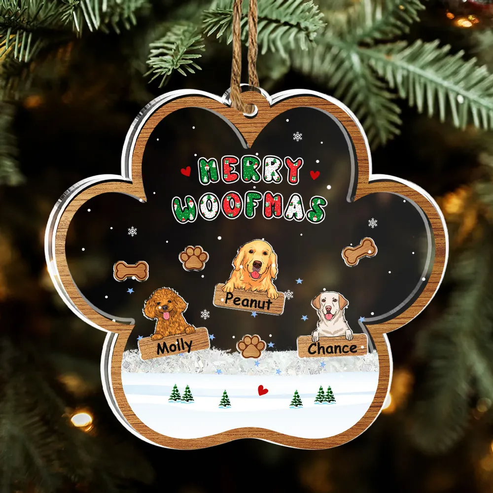 Woofmas Winter - Custom 3 Layers Shaker Ornament - Christmas Gift for Dog Lovers, Pet Lovers, Dog Mom, Dog Dad