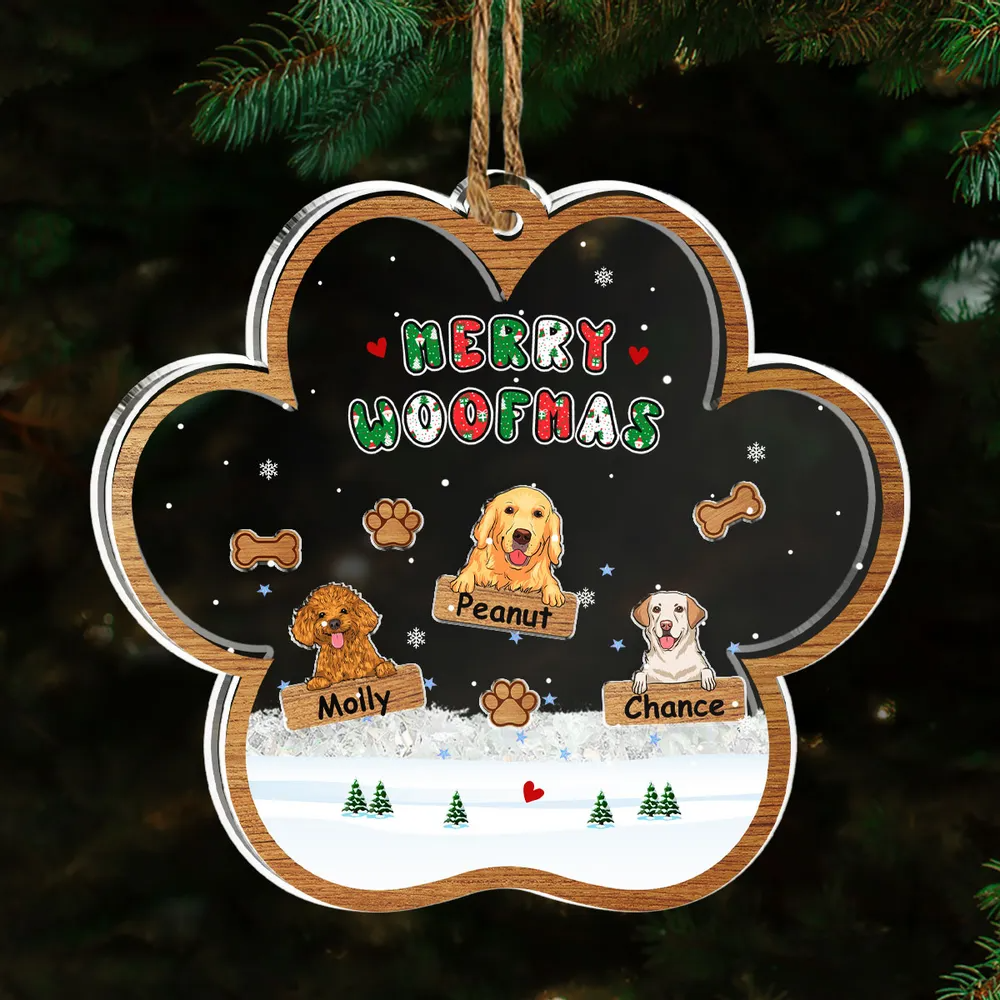 Woofmas Winter - Custom 3 Layers Shaker Ornament - Christmas Gift for Dog Lovers, Pet Lovers, Dog Mom, Dog Dad