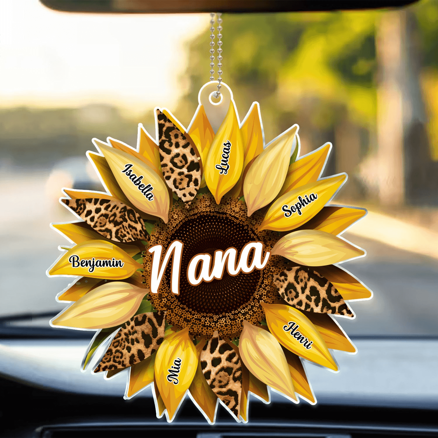 Family Sunflower - Personalized Acrylic Car Hanger - Gift for Grandma/Nana/Mimi, Mom, Wife, Grandparent - Suzitee Store
