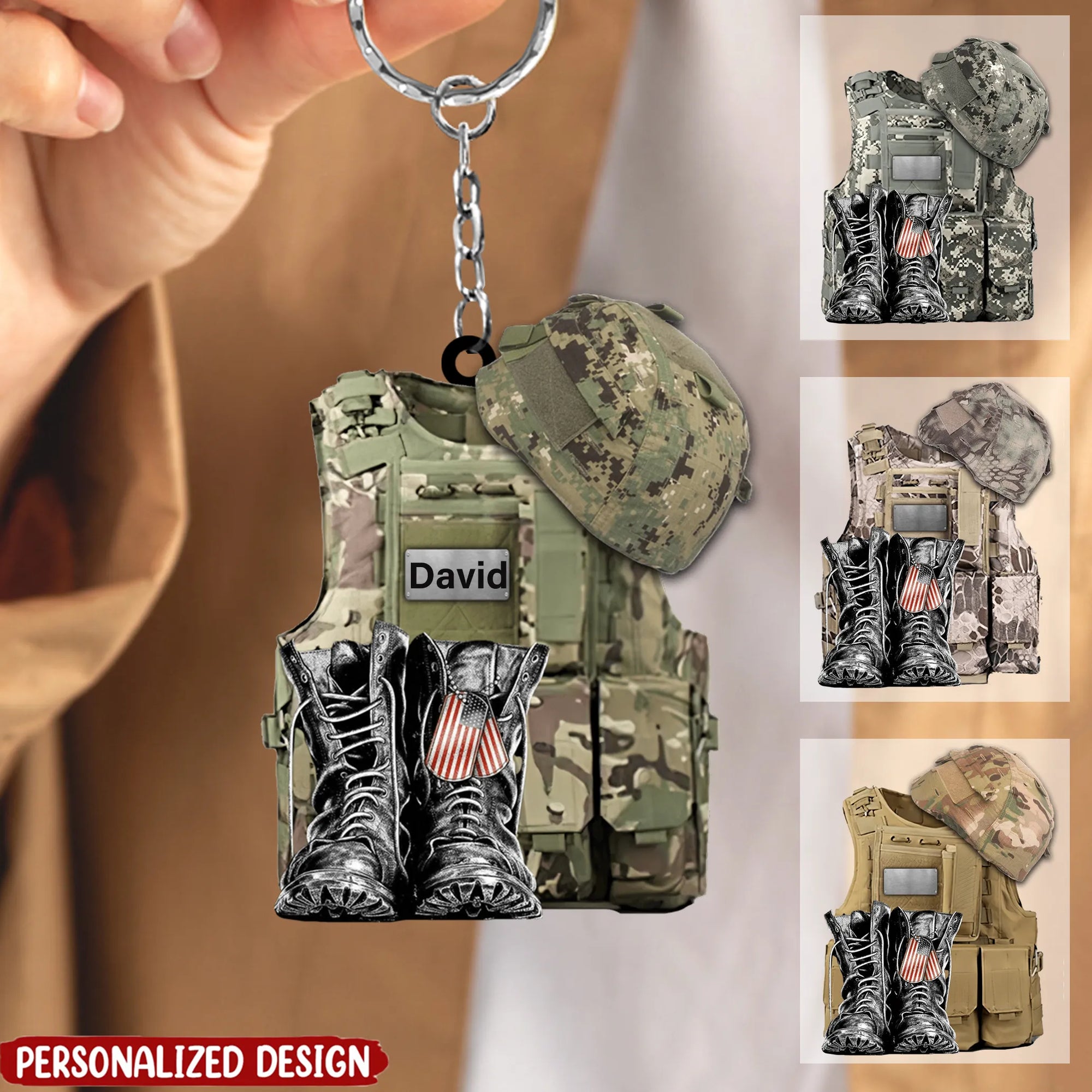 United States Military Uniforms - Personalized Acrylic Keychain - Gift For Veteran