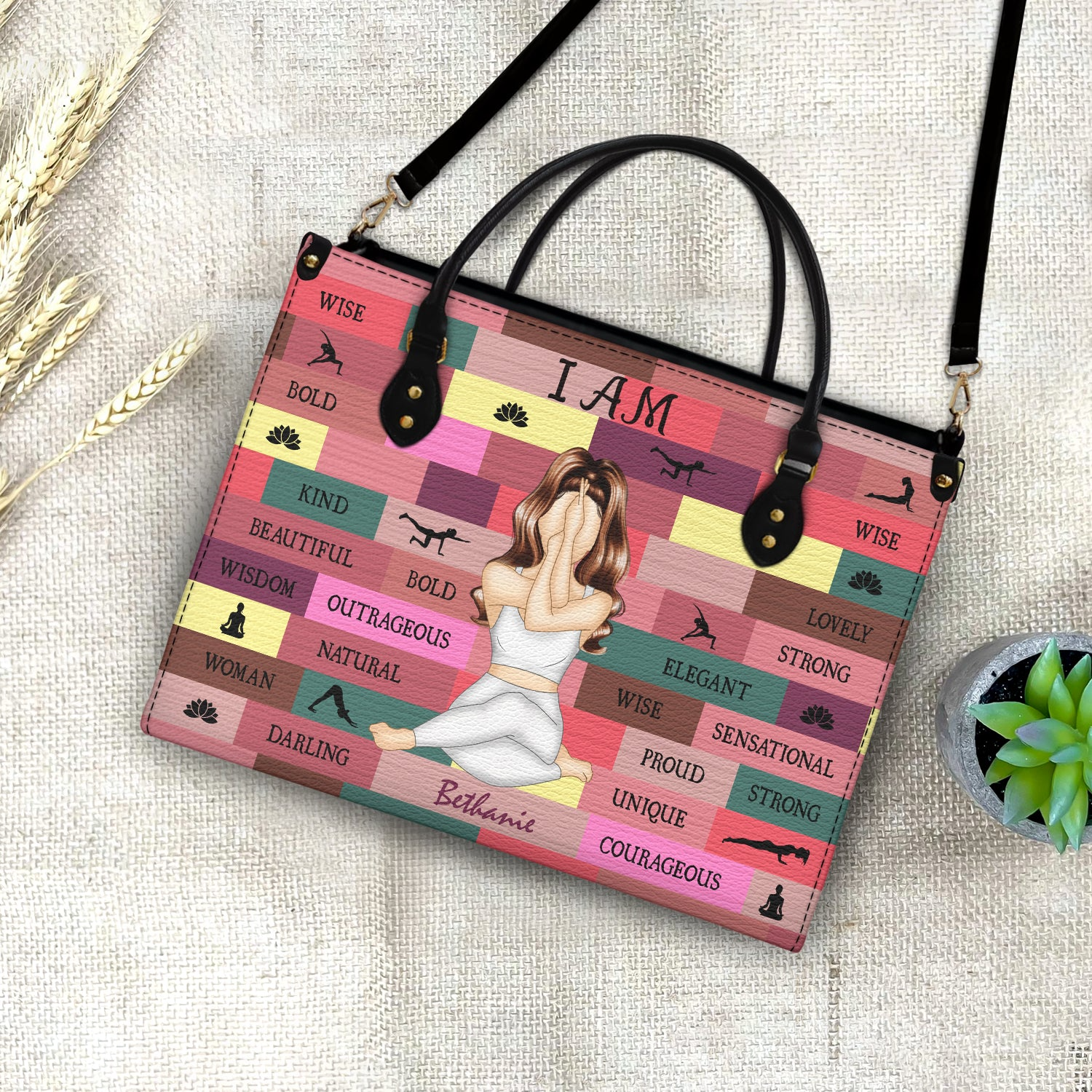 Yoga Girl I Am Bold - Personalized Black Girl Handbag - Gift For Yourself, Gift For Women, Yoga Lovers