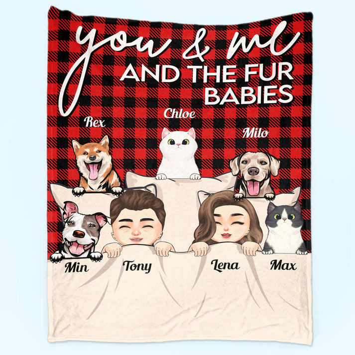 You & Me And The Dogs The Cats - Personalized Custom Blanket - Gift for Couple, Dog/Cat Lovers, Pet Lovers, Dog Mom, Cat Mom, Dog Dad, Cat Dad