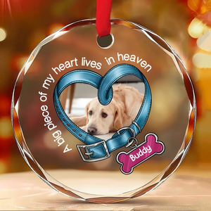 You Left Paw Prints In My Heart Forever Heart - Custom Memorial Gift For Dog Lovers, Cat & Pet Lovers, Personalized Christmas Circle Glass Ornament