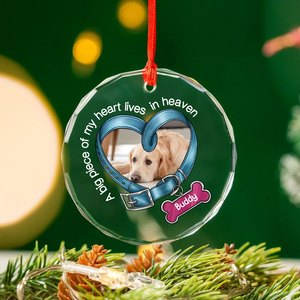 You Left Paw Prints In My Heart Forever Heart - Custom Memorial Gift For Dog Lovers, Cat & Pet Lovers, Personalized Christmas Circle Glass Ornament