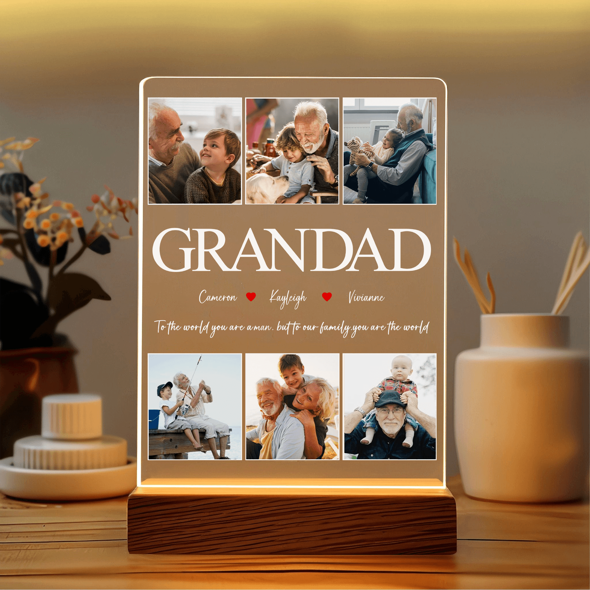 Best Grandad Ever - Custom Photo GRANDAD LED Night Light - Personalized Father's Day Gift for Dad, Papa, Grandpa, Daddy, Dada