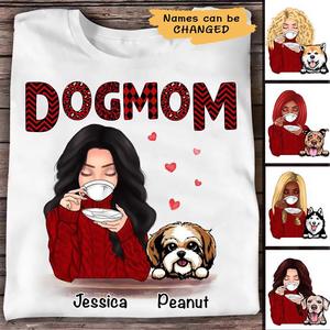 Dog Mom Red Patterned - Personalized Custom T Shirt - Gift for Women, Dog Mom, Dog Lovers