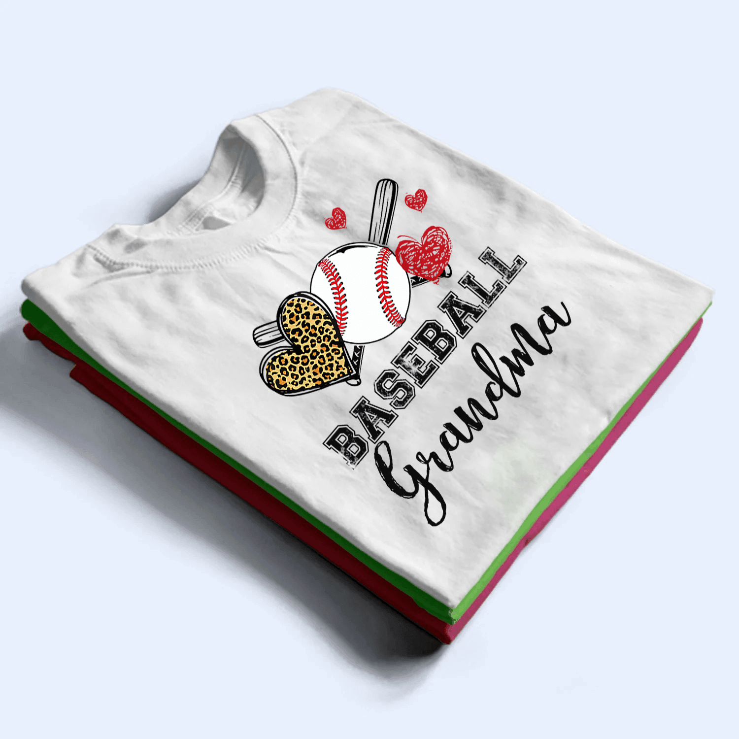 Baseball Grandma Leopard Heart - Personalized Custom T Shirt - Gift for Grandma/Nana/Mimi, Mom, Wife, Grandparent - Suzitee Store