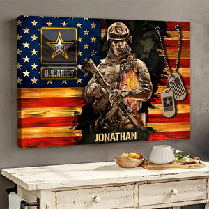 Soldier American Rustic Flag - Personalized Poster - Gift For Military Veteran Dad Grandpa Veteran