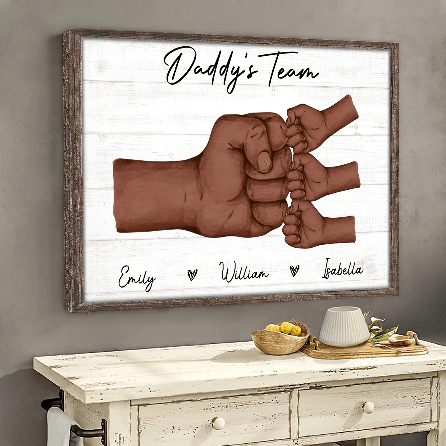 Black Daddy & Kids, Together We're A Team - Personalized Wrapped Canvas - Father's Day Gift for Black Dad, Grandpa, Daddy, Dada, African American, Black History Month, Juneteenth - Suzitee Store