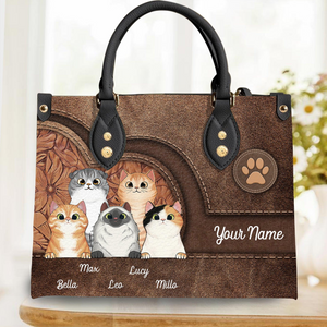 Cat Personalized Leather Handbag - Personalized Gift for Cat Lovers, Cat Mom, Pet Lovers