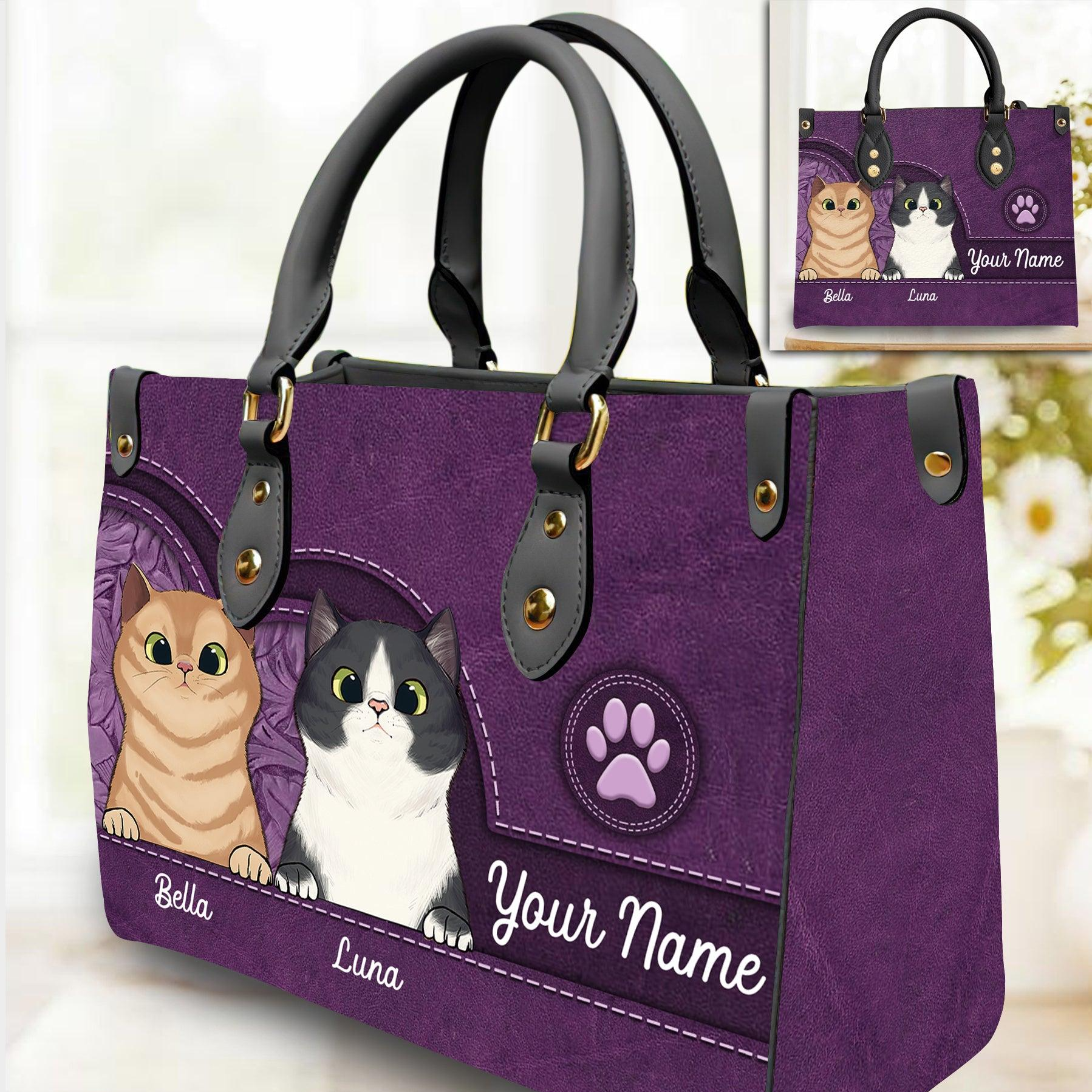 Cat Personalized Leather Handbag - Personalized Gift for Cat Lovers, Cat Mom, Pet Lovers