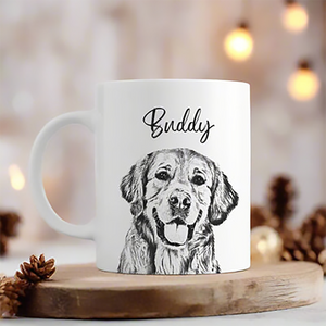 Custom Photo Dog Portrait Pencil Drawing - Personalized Custom Mug - Gift For Dog Lovers, Pet Lovers, Dog Mom, Dog Dad