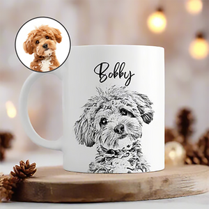 Custom Photo Dog Portrait Pencil Drawing - Personalized Custom Mug - Gift For Dog Lovers, Pet Lovers, Dog Mom, Dog Dad