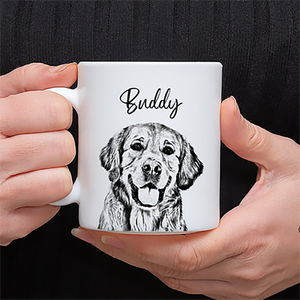 Custom Photo Dog Portrait Pencil Drawing - Personalized Custom Mug - Gift For Dog Lovers, Pet Lovers, Dog Mom, Dog Dad