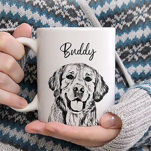 Custom Photo Dog Portrait Pencil Drawing - Personalized Custom Mug - Gift For Dog Lovers, Pet Lovers, Dog Mom, Dog Dad