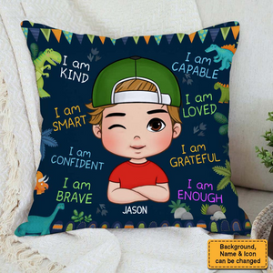 I Am Kind, Smart, Loved - Personalized Custom Pillow - Gift For Granddaughter, Grandson, Kids