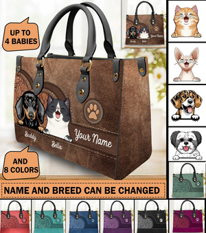 Dog & Cat Personalized Leather Handbag - Personalized Gift for Dog/Cat Lovers, Dog/Cat Mom, Pet Lovers