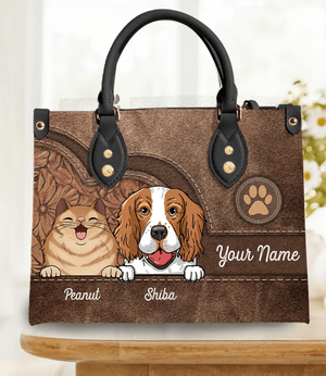 Dog & Cat Personalized Leather Handbag - Personalized Gift for Dog/Cat Lovers, Dog/Cat Mom, Pet Lovers