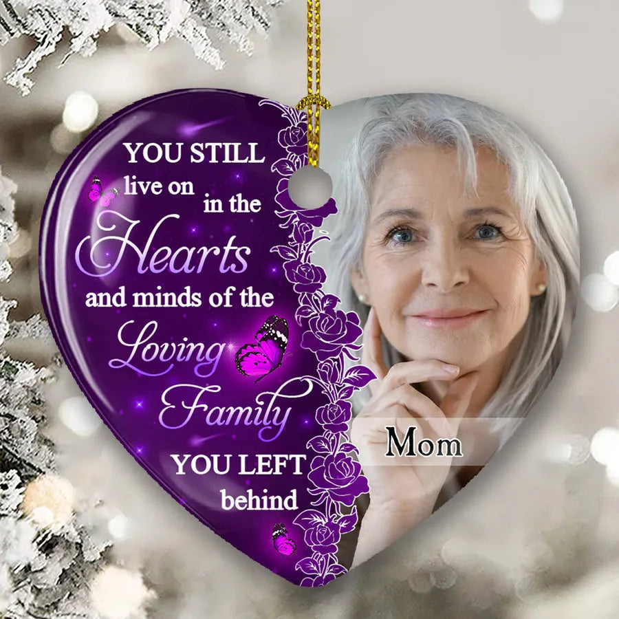 Hearts And Minds - Personalized Heart Ceramic Ornament - Memorial Sympathy Gift for Family Members Grandma, Grandpa, Dad, Mom