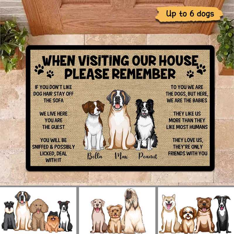 Please Remember When Visiting Dogs House - Personalized Doormat - Personalized Gift for Dog Lovers, Pet Lovers, Dog Mom, Dog Dad