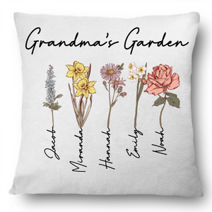 Custom Grandma's Garden Pillow, Personalized Birth Month Flowers Pillow, Grandmas Garden Pillow with Grandkids, Gift for Grandma, Christmas Gift