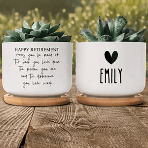 Custom Retirement Gift - Happy Retirement | Ceramic Plant Pot - Personalized Gift For Women & Men, Coworker