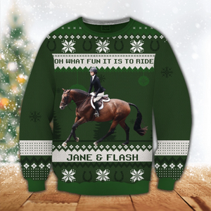 Custom Photo Oh What Fun It Is To Ride Horse Lovers - Personalized Christmas Ugly Sweater