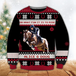 Custom Photo Oh What Fun It Is To Ride Horse Lovers - Personalized Christmas Ugly Sweater