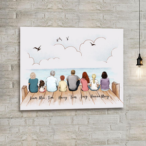 Custom Family Canvas - Family Sitting On The Bridge - Personalized Gift For Family Members, Mom, Dad, Dog, Cat, Memorial