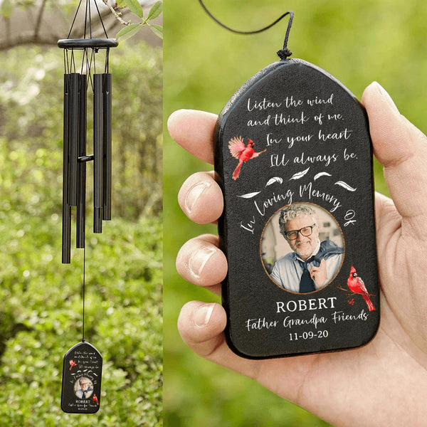 Custom Photo In Loving Memory Of You - Personalized Wind Chimes - Memorial Sympathy Gift for Family Members Grandma, Grandpa, Dad, Mom