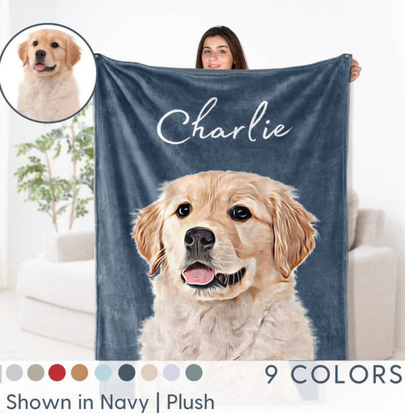 Custom Photo Pet Blanket | Personalized Gift for Dog/Cat Lovers, Pet Lovers, Dog Mom, Cat Mom, Dog Dad, Cat Dad | Blanket