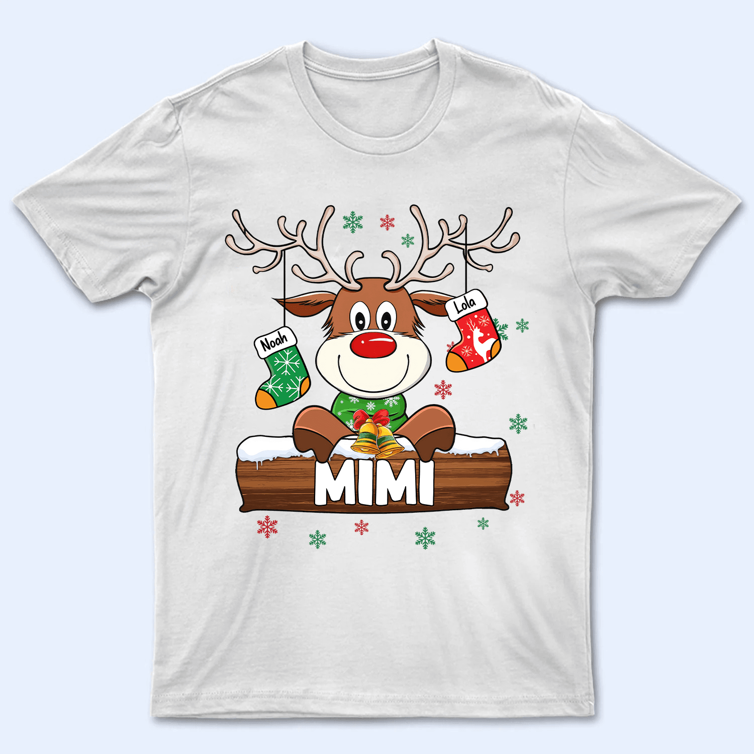 Grandma Reindeer With Christmas Socks - Personalized Custom T Shirt - Birthday, Loving, Funny Gift for Grandma/Nana/Mimi, Mom, Wife, Grandparent - Suzitee Store