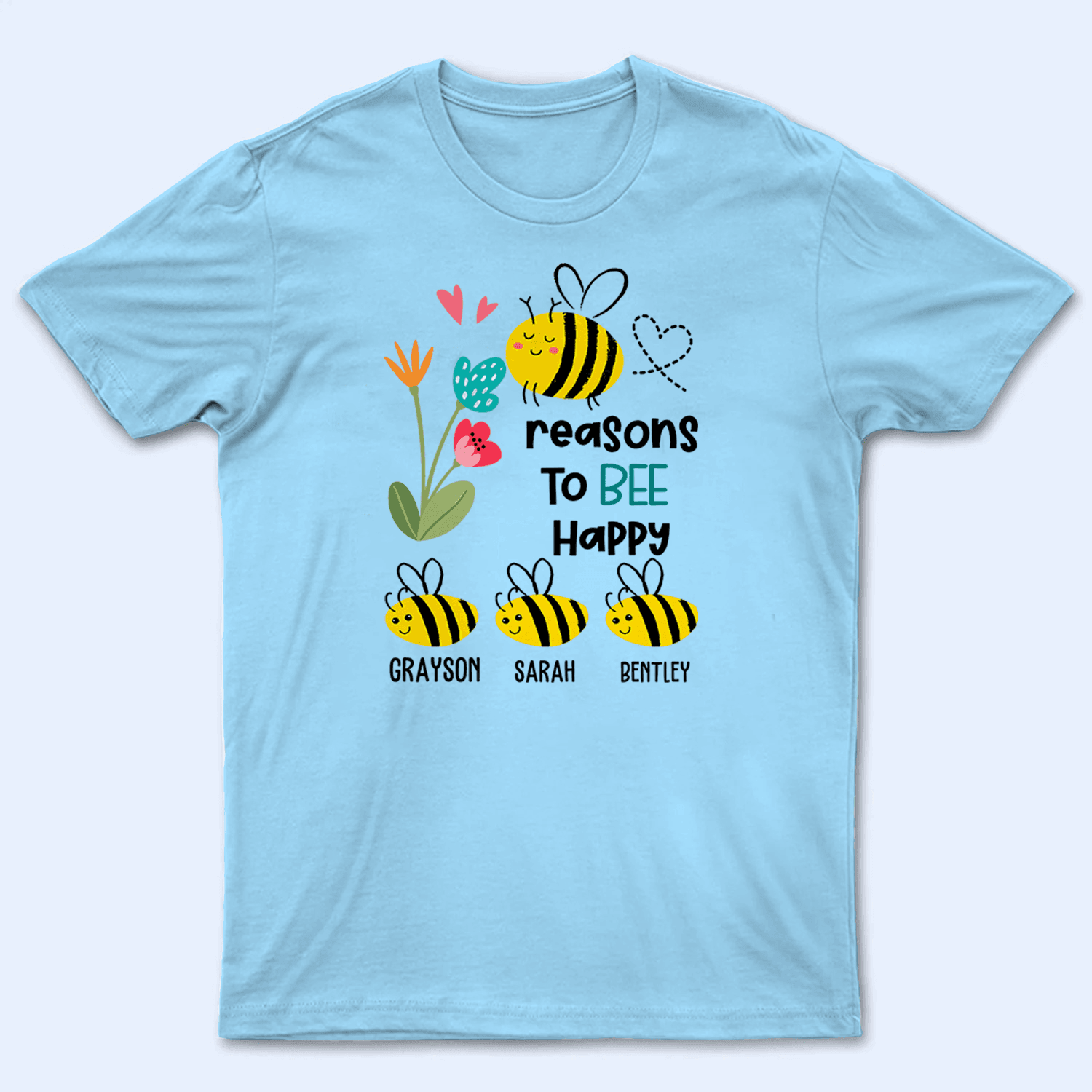 Grandma's Reasons to BEE Happy Bees - Personalized Custom T Shirt - Gift for Grandma/Nana/Mimi, Mom, Wife, Grandparent - Suzitee Store