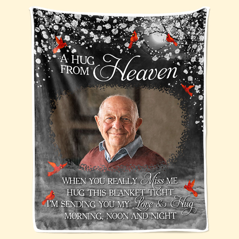 Custom Photo A Hug From Heaven | Memorial Sympathy Personalized Gift for Family Members, Grandma, Grandpa, Dad, Mom, Daughters, Sons | Blanket