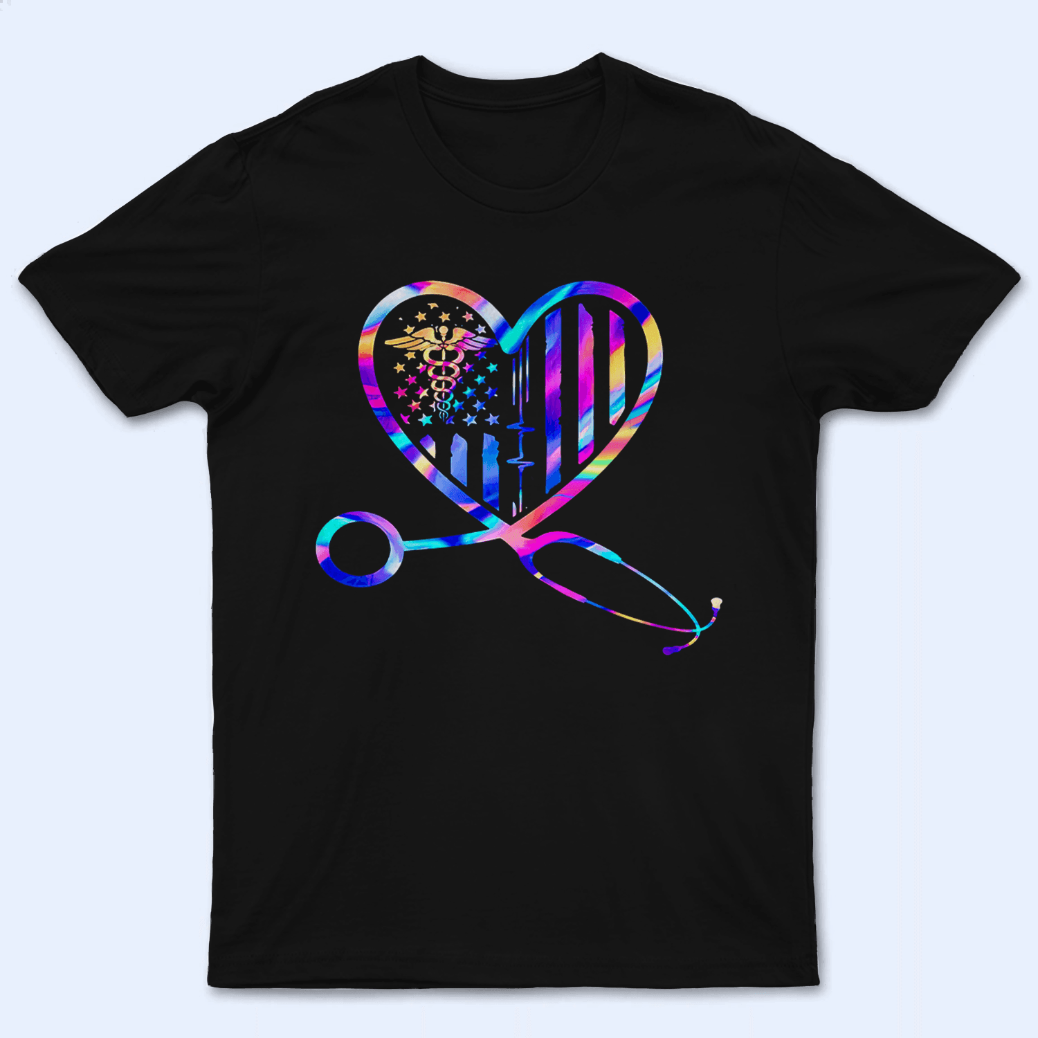 Holographic Stethoscope Heart Nurse - Personalized Custom T Shirt - Birthday, Loving, Funny Gift for Nurse, CNA, Healthcare, Registered RN - Suzitee Store