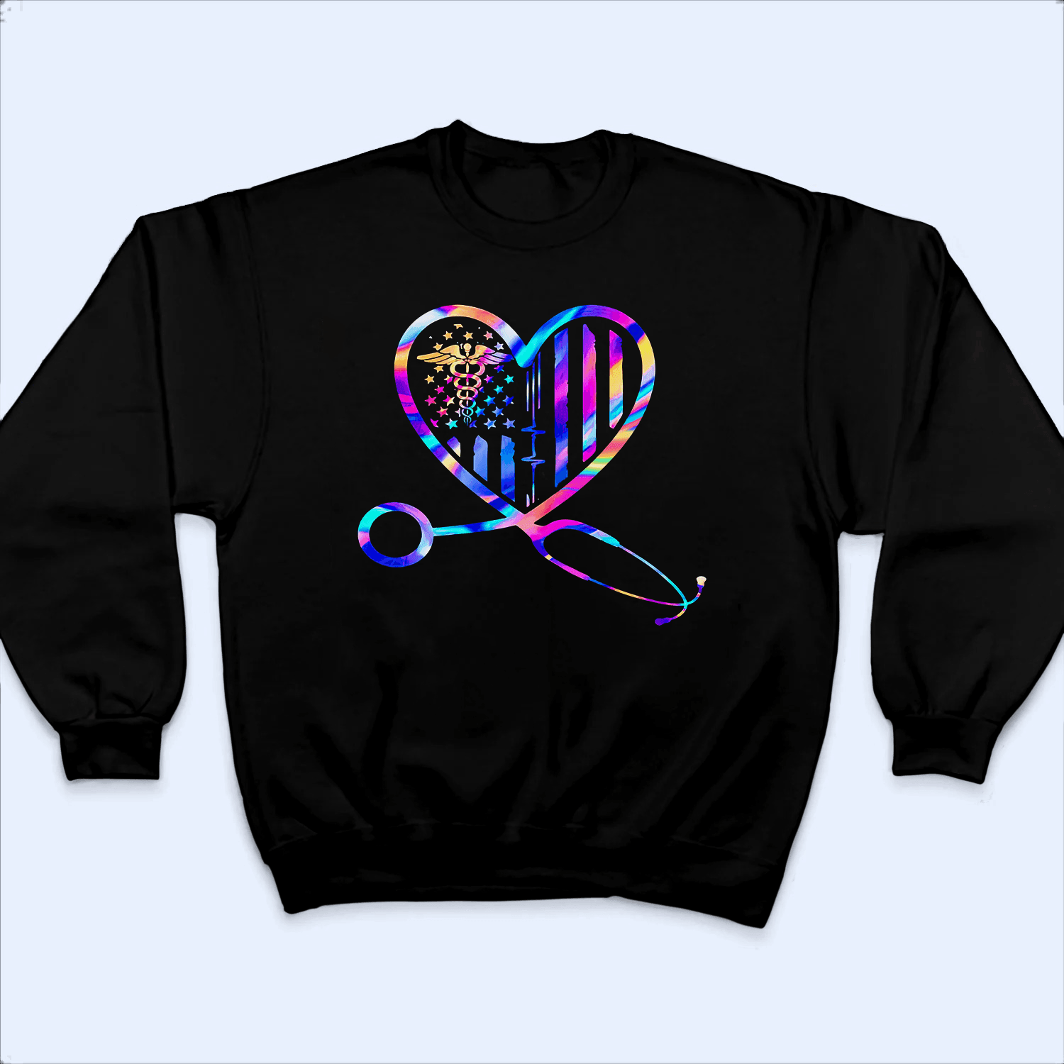 Holographic Stethoscope Heart Nurse - Personalized Custom T Shirt - Birthday, Loving, Funny Gift for Nurse, CNA, Healthcare, Registered RN - Suzitee Store