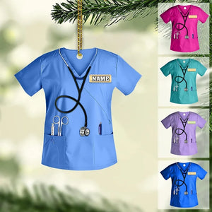 Scrubs Ornament With Name - Custom Shaped Acrylic Ornament - Christmas Gift for Nurse, CNA, Registered RN, Healthcare Worker