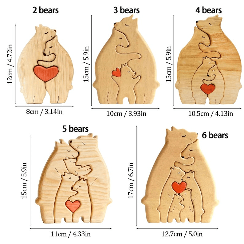 We Are One Wooden Bear Family Puzzle - Gift for Family Members, Parent, Grandparent, Mom and Dad, Grandma & Grandpa, Mother's Day, Father's Day - Suzitee Store