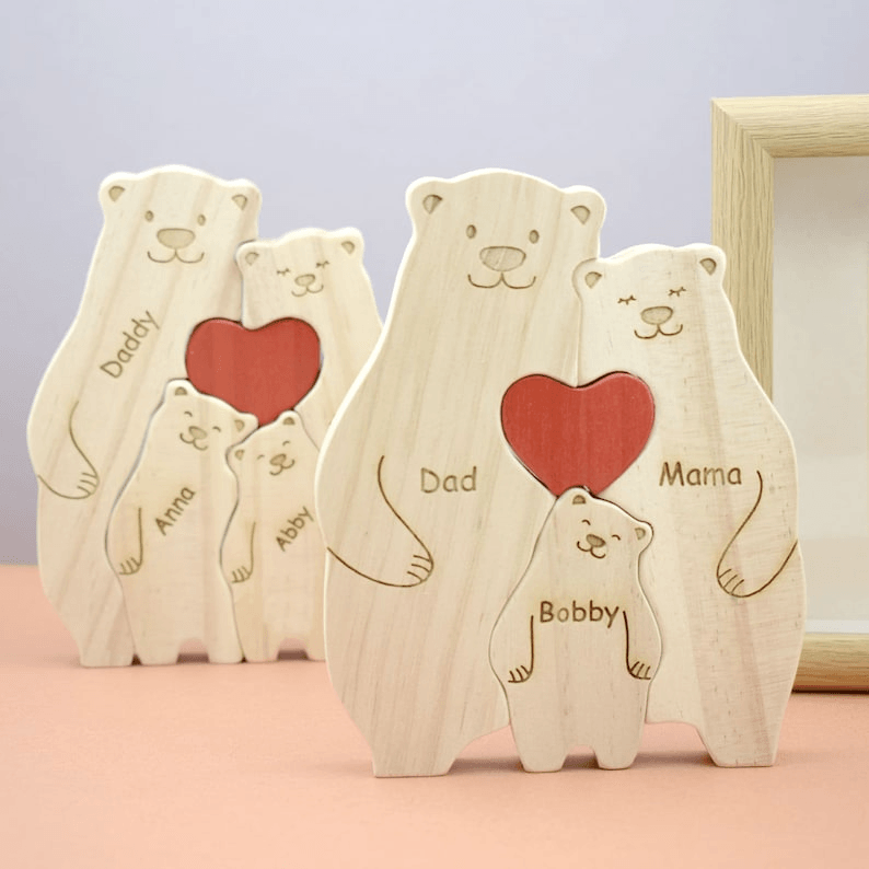 Family Wooden Hug Bears Puzzle -  Gift for Family Members, Parent, Grandparent, Mom and Dad, Grandma & Grandpa, Mother's Day, Father's Day