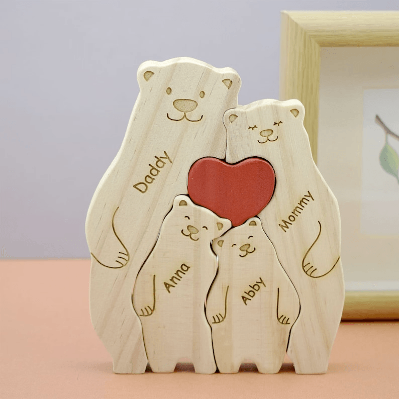 Family Wooden Hug Bears Puzzle -  Gift for Family Members, Parent, Grandparent, Mom and Dad, Grandma & Grandpa, Mother's Day, Father's Day