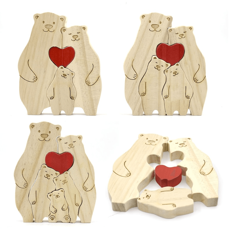 Family Wooden Hug Bears Puzzle -  Gift for Family Members, Parent, Grandparent, Mom and Dad, Grandma & Grandpa, Mother's Day, Father's Day