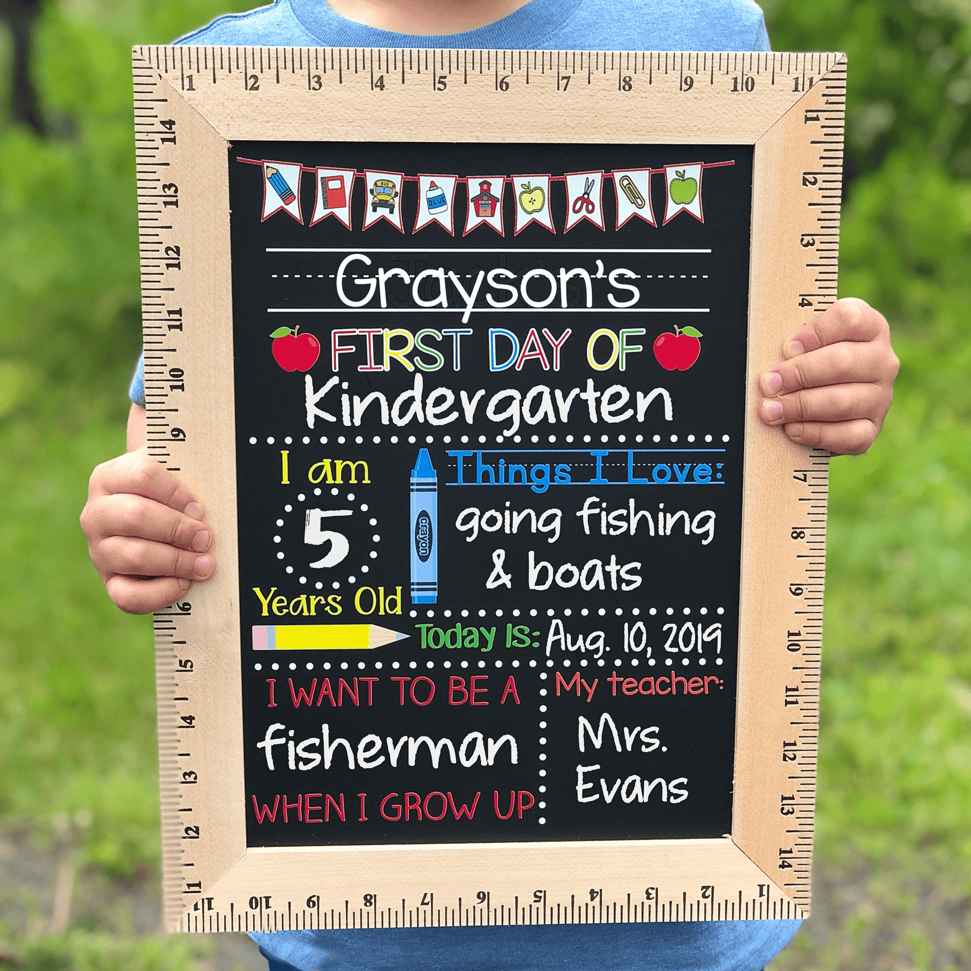 Custom First Day of School Sign, First Day of Kindergarten, 1st Day of Preschool, PreK, Nursery, Personalized & Reusable Chalkboard for Back to School
