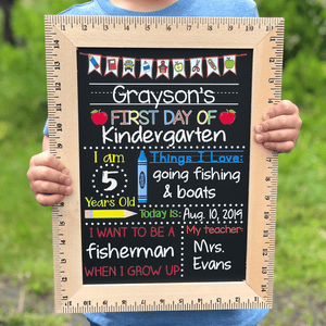 Custom First Day of School Sign, First Day of Kindergarten, 1st Day of Preschool, PreK, Nursery, Personalized & Reusable Chalkboard for Back to School