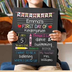 First Day of School Sign, Back to School Chalkboard, Kindergarten Sign, Personalized Sign, Dry Erase Board, Reusable Chalkboard Sign