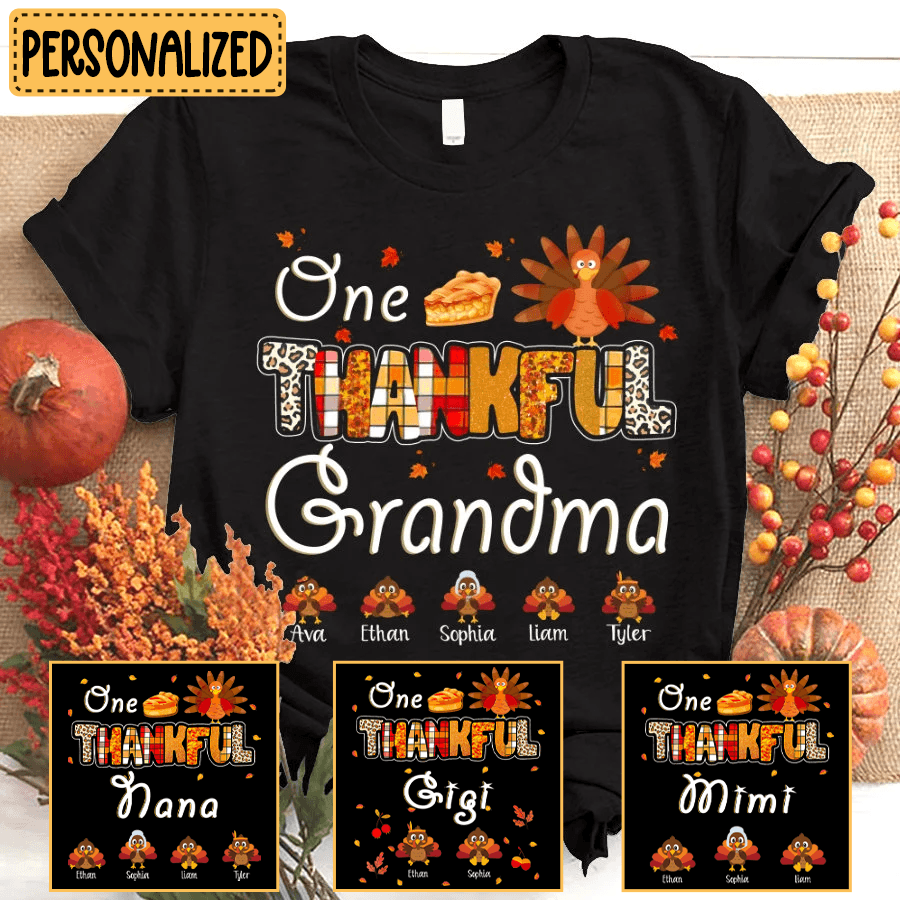 One Thankful Grandma Little Turkeys - Personalized Custom T Shirt - Thanksgiving, Birthday, Loving, Funny Gift for Grandma/Nana/Mimi, Mom, Wife, Grandparent - Suzitee Store