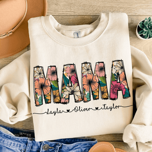 Floral Mama Custom Kid's Names with Sweet Hearts - Personalized Custom T Shirt - Mother's Day, Birthday, Loving, Funny Gift for Grandma/Nana/Mimi, Mom, Wife, Grandparent, Aunt, Auntie - Suzitee Store