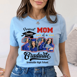 Custom Photo Proud Family Of A Class Of 2024 Graduate Senior - Personalized Custom Graduation T Shirt - Loving Gift for Grandma, Grandpa, Mom, Dad, Brother, Sister, Aunt, Uncle | Blue - Suzitee Store